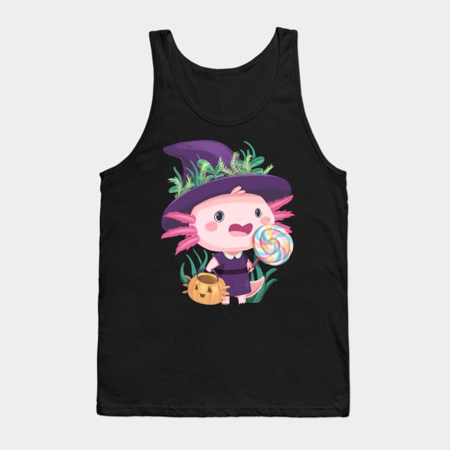 Trick or Treat Witch Axolotl Tank Top by PamelooArt